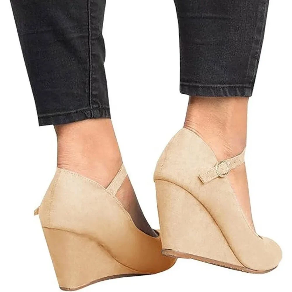 Coutgo Womens Size 7 Tan Faux Suede 3.5